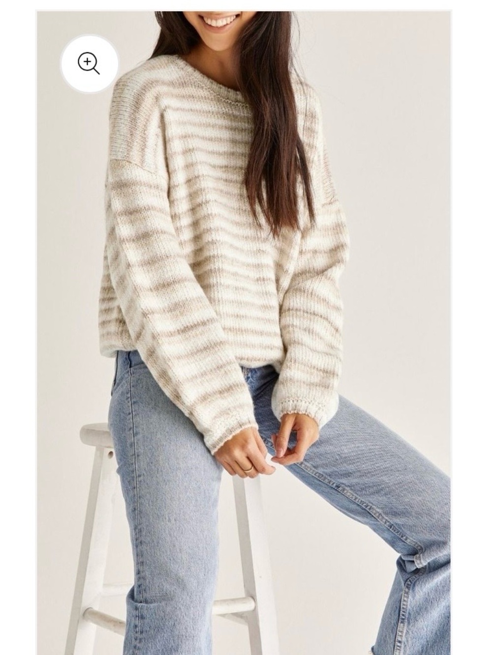 Z Supply Cream and Beige Striped Crew Neck Sweater